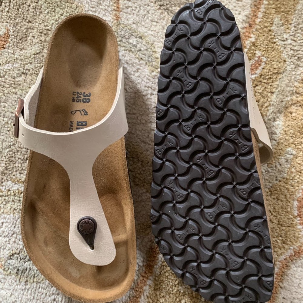 Women's Gizeh Birko-Flor Pearlized Cream Colored Metallic Birkenstock Sandals